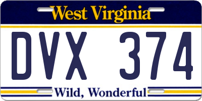 WV license plate DVX374
