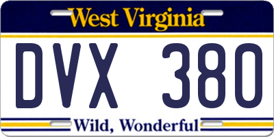 WV license plate DVX380