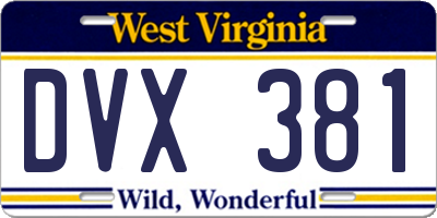 WV license plate DVX381
