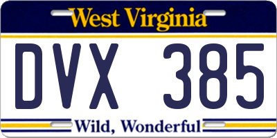 WV license plate DVX385