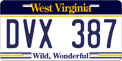 WV license plate DVX387