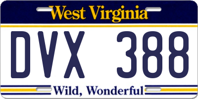 WV license plate DVX388