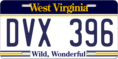 WV license plate DVX396