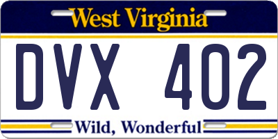 WV license plate DVX402