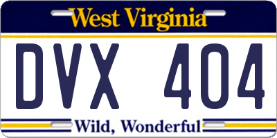 WV license plate DVX404