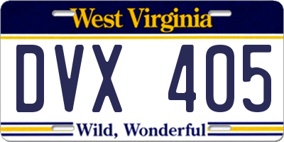 WV license plate DVX405