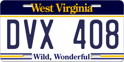 WV license plate DVX408