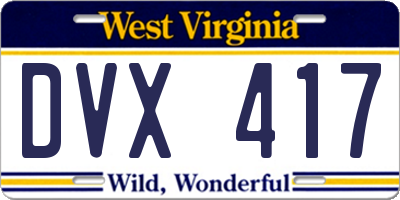 WV license plate DVX417