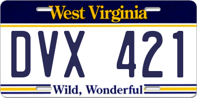 WV license plate DVX421