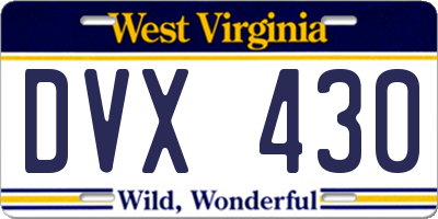 WV license plate DVX430