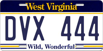 WV license plate DVX444