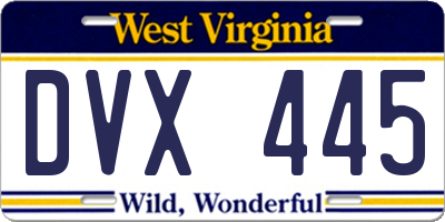 WV license plate DVX445