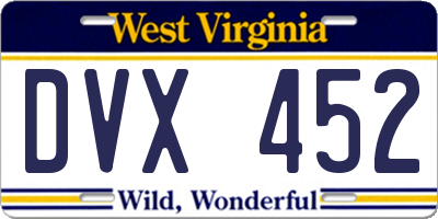 WV license plate DVX452