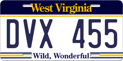 WV license plate DVX455