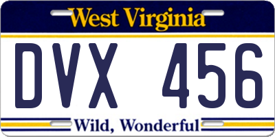 WV license plate DVX456