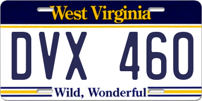 WV license plate DVX460