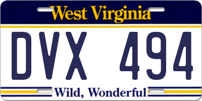 WV license plate DVX494