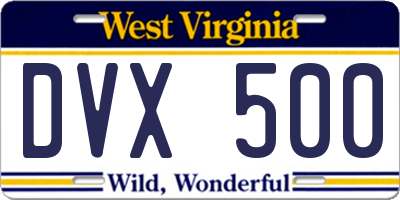 WV license plate DVX500