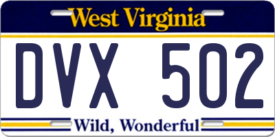 WV license plate DVX502