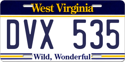 WV license plate DVX535
