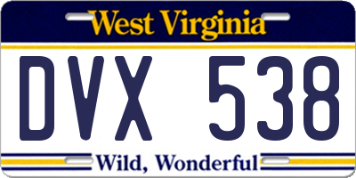 WV license plate DVX538