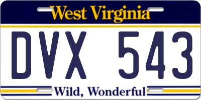 WV license plate DVX543