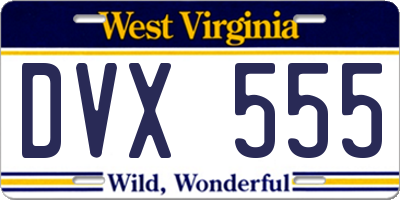 WV license plate DVX555