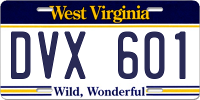 WV license plate DVX601