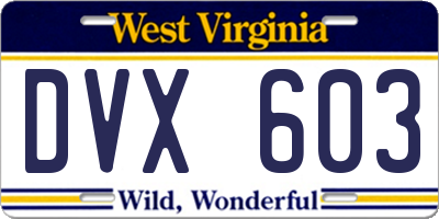 WV license plate DVX603
