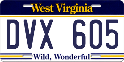 WV license plate DVX605
