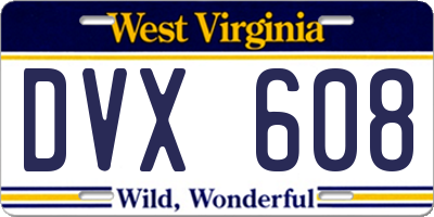 WV license plate DVX608