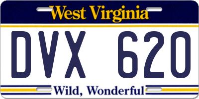 WV license plate DVX620
