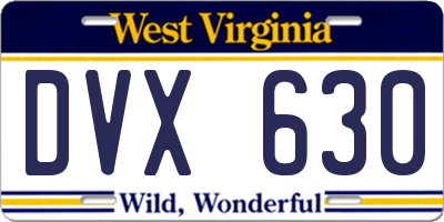 WV license plate DVX630