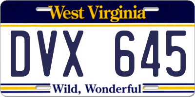 WV license plate DVX645