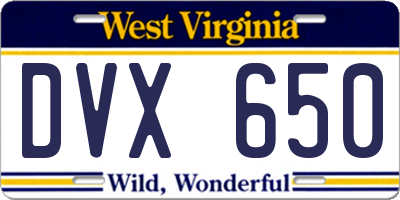 WV license plate DVX650