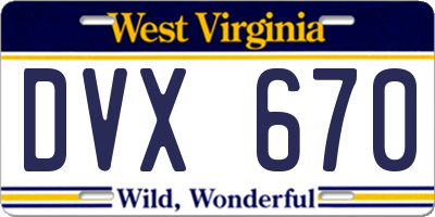 WV license plate DVX670