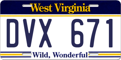 WV license plate DVX671