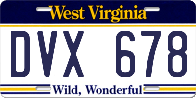 WV license plate DVX678