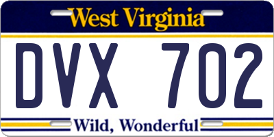 WV license plate DVX702
