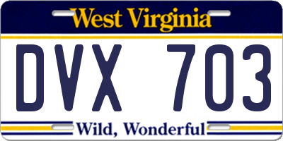 WV license plate DVX703