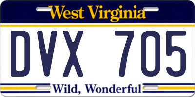 WV license plate DVX705