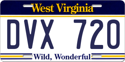 WV license plate DVX720