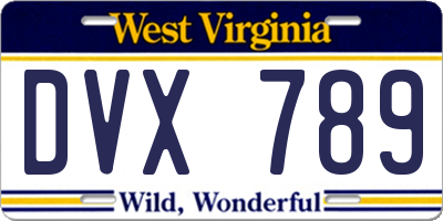 WV license plate DVX789