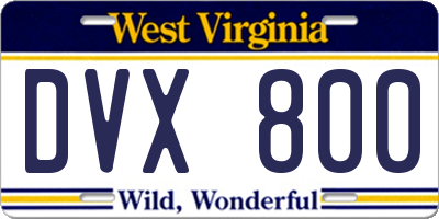 WV license plate DVX800