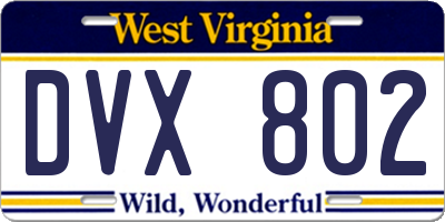 WV license plate DVX802