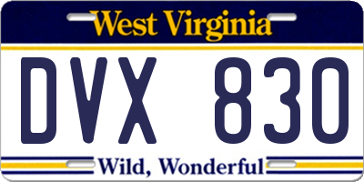 WV license plate DVX830