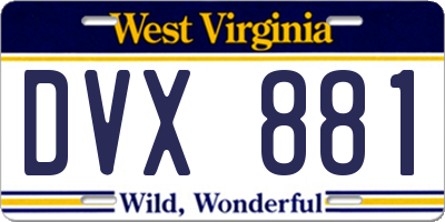 WV license plate DVX881