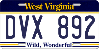 WV license plate DVX892