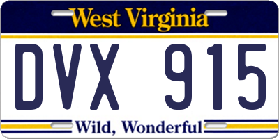 WV license plate DVX915