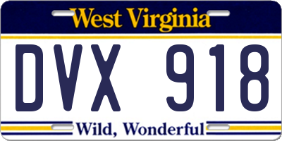 WV license plate DVX918